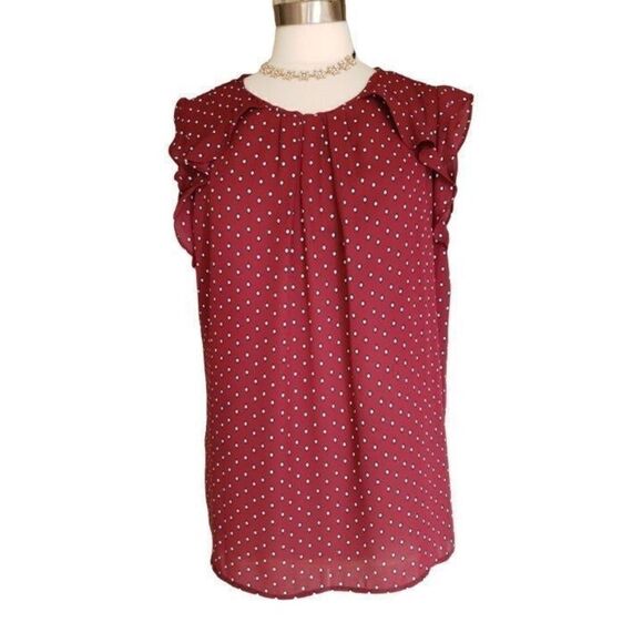 Women's Short Sleeve Round Neck Chiffon Pleated Blouse Maroon Large NWOT - Picture 6 of 7